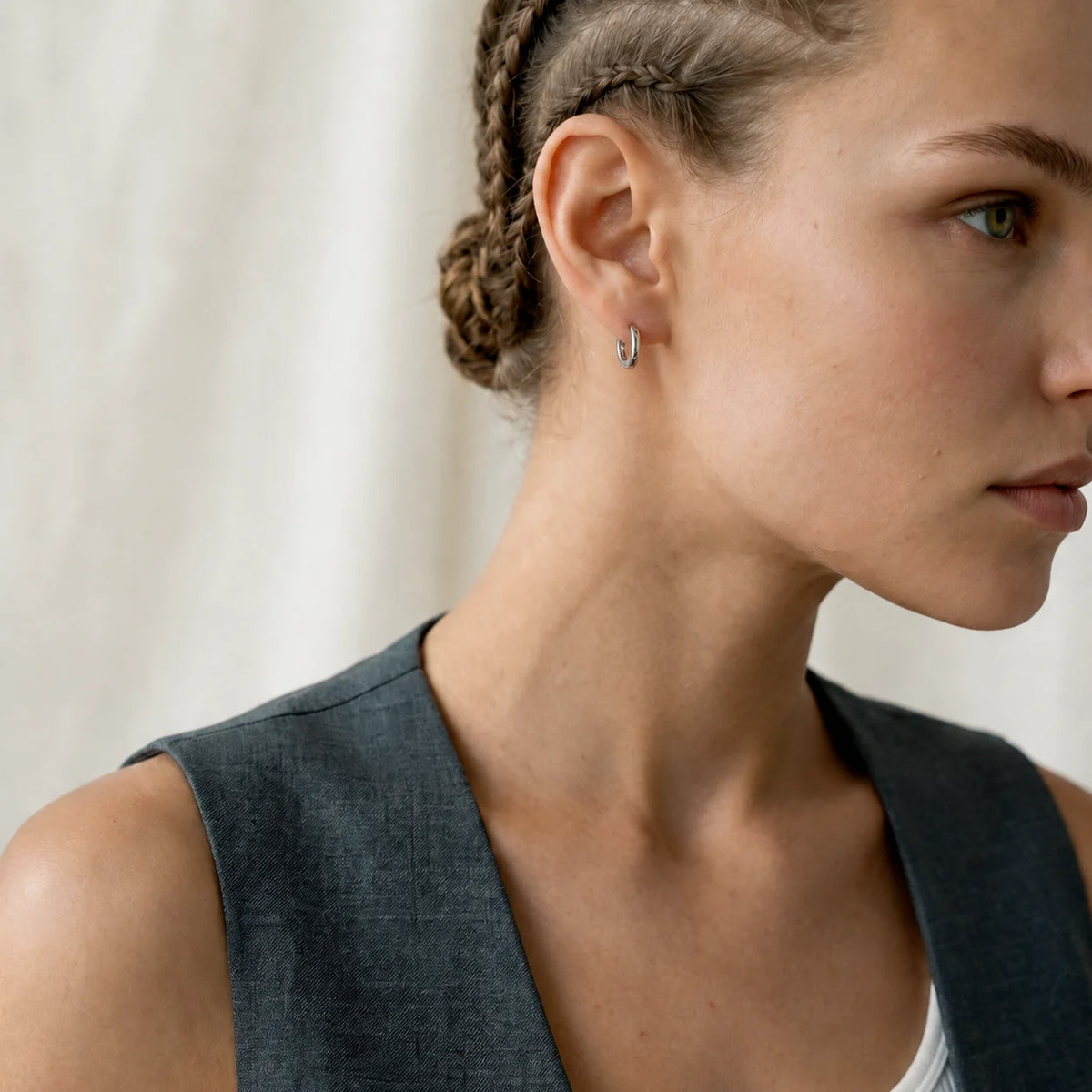 Silver Huggie Hoop Earrings — product image 4